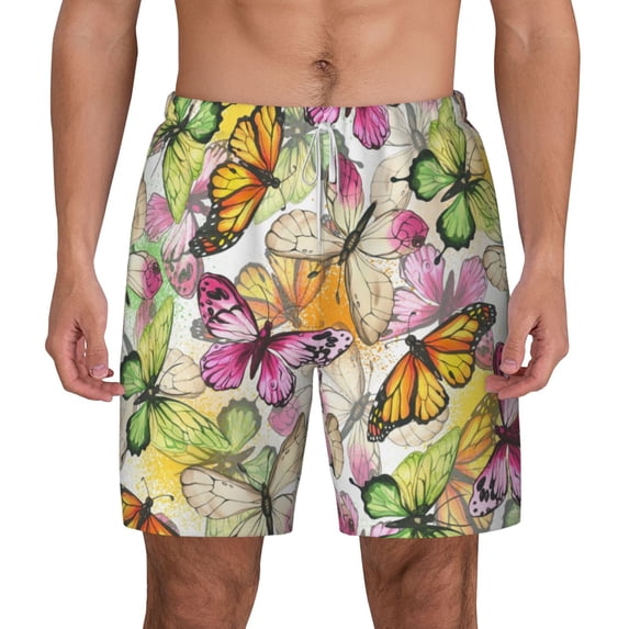 Kdxio Butterflies2 Print Men'S Swim Trunks With Compression Liner 7 Inch Inseam Quick Dry Swim Shorts