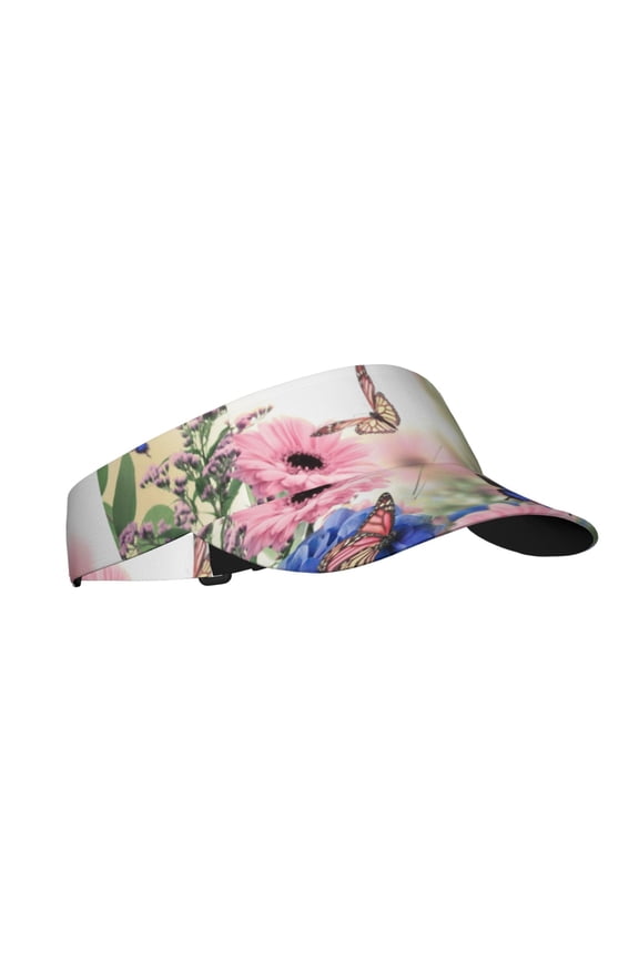Butterfly And Flowers Print Sun Visor Hat Golf Visor Adjustable Velcro Outdoor Sports Cap for Men Women