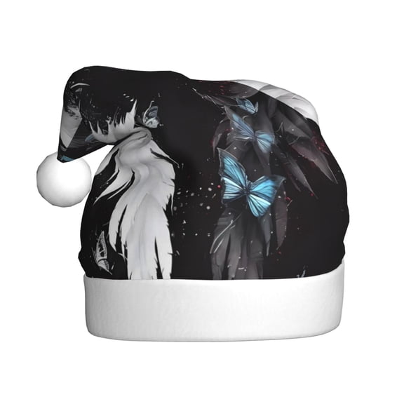 Kdxio Butterfly Angel Wings Art for Christmas Hat Santa Hats for Adults Unisex Red Velvet Extra Thicken Xmas Hat for New Year Festive Holiday Party