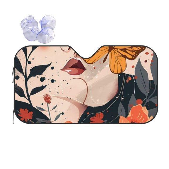 Kdxio Butterfly Floral Elegance Print Front Windshield Sun Shade,Folding Auto Sunshade for Car Truck SUV-Small