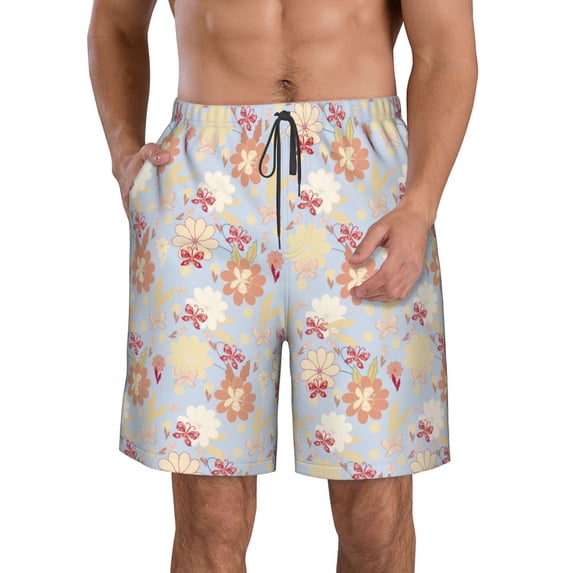 Kdxio Butterfly Flower Pattern Mens Casual Shorts - Drawstring Summer Beach Sports Shorts for Men