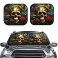 thumbnail image 1 of Kdxio Butterfly Flower Plant Skull Print 2-Piece Sun Shade Front Windshield - Foldable Car Front Window Sunshades for Most Sedans SUV Truck, 1 of 6