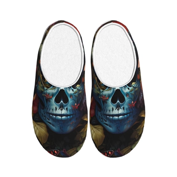 Kdxio Butterfly Flower Skull A Women's Men's Slippers Plush Slip-On House Slipper for Winter Indoor Soft Cushion Non-slip Fluffy Slides Slippers-11