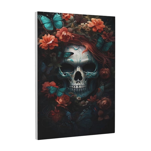 Kdxio Butterfly Flower Skull Pattern Canvas Wall Art 12x16 Inches - Waterproof HD Print Solid Wood Frame for Living Room & Bathroom,Vertical