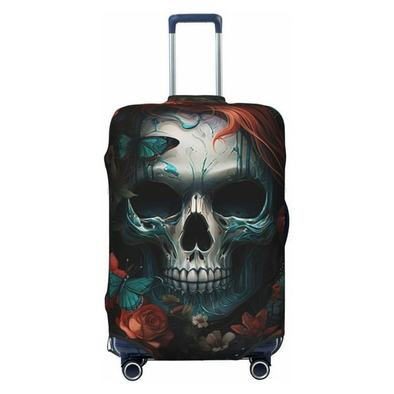 Kdxio Butterfly Flower Skull Pattern Luggage Cover for Travel,Elastic and Durable,Fits 18-32 Inch,Anti-Scratch Suitcase Protector-No luggage included