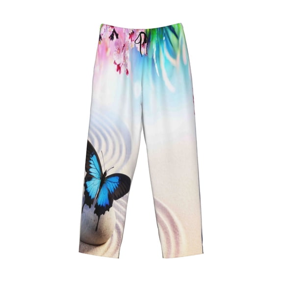 Kdxio Butterfly In Blossoms Zen Print Men's Sleep Pajama Pant Lounge Pants with Pockets