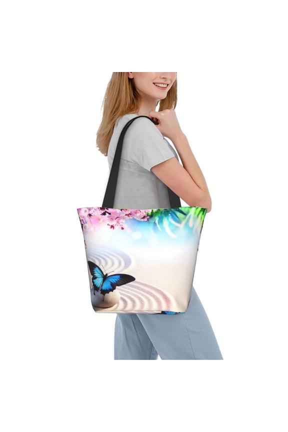 Butterfly In Blossoms Zen Women Reusable Grocery Bags Foldable Ripstop,Reusable Shopping Bags for Shopping,Gym,Gift