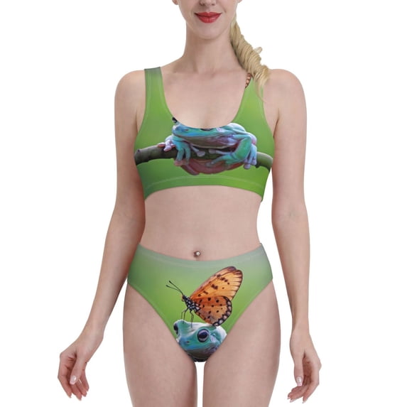 Kdxio Butterfly Landing On Head Dumpy Frog for Womens High Waisted Bikini Top Sports Style Two Piece Bathing Suits