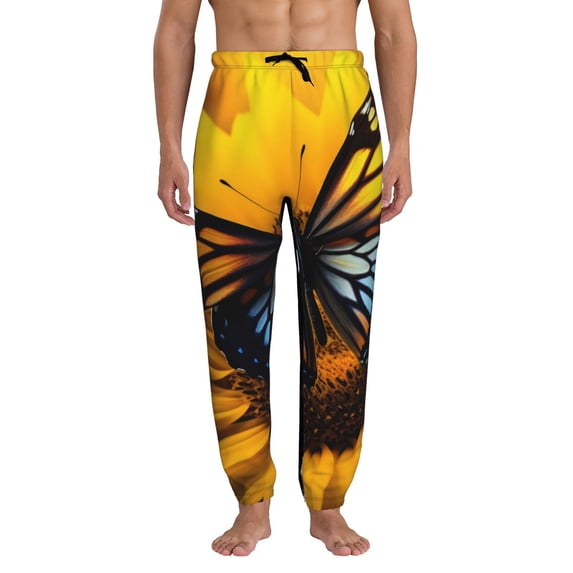 Kdxio Butterfly On Sunflower Pattern Joggers,Sweatpants for Men with Pockets-3X-Large