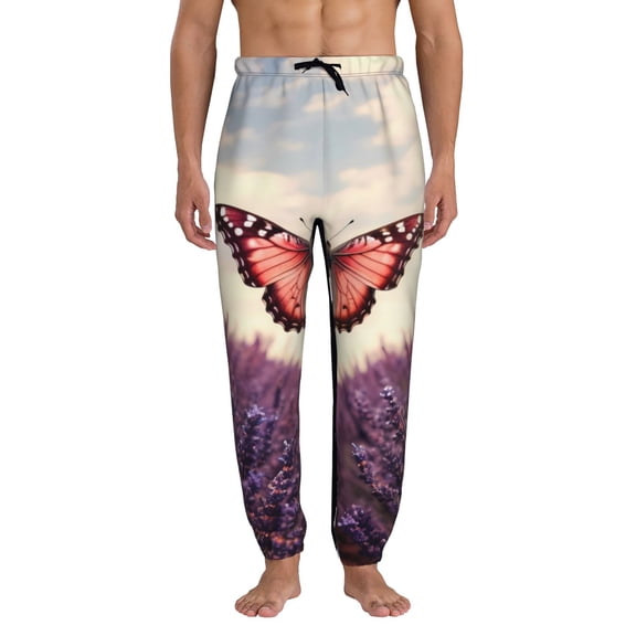 Kdxio Butterfly Over Lavender Pattern Joggers,Sweatpants for Men with Pockets-X-Large