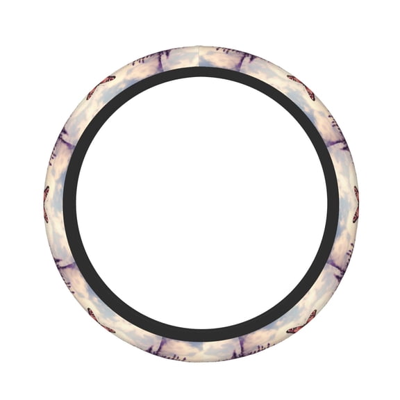Kdxio Butterfly Over Lavender Print Elastic Stretch Steering Wheel Cover,Auto Steering Wheel Cover,15 Inch Anti-Slip,Warm in Winter and Cool in Summer,Fit Suvs,Vans Cars,Trucks