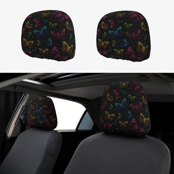 Kdxio Butterfly Pattern Print 2 Piece Car Head Rest Covers Set Auto Front/Rear Seats Headrest Cover Universal Fit Most Cars,Sedan, SUV