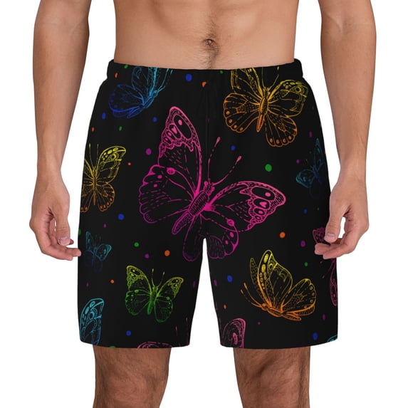 Kdxio Butterfly Print Men'S Swim Trunks With Compression Liner 7 Inch Inseam Quick Dry Swim Shorts