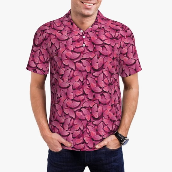 Kdxio Butterfly Print Men's Short Sleeve Polo Shirt,Midweight Men's Shirt
