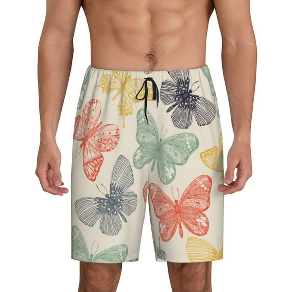 Kdxio Butterfly Print Mens Sleep Shorts Bottoms Soft Comfy Pajama Wear Pants with Drawstring Pockets