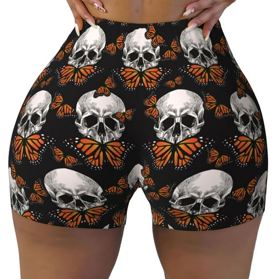 Kdxio Butterfly Skull Print Workout Shorts for Women Seamless Soft Smooth Gym Yoga Scrunch Active Shorts