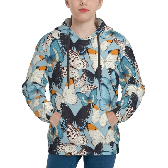 Kdxio Butterflys Pattern Boys Athletic Unisex Boys Girls Hoodie with Pocket Sweatshirts-Large