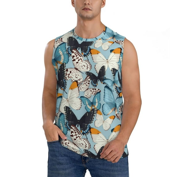 Kdxio Butterflys for Men's Muscle T-shirt,Sleeveless for Workout Running Athletic Gym Lounge Casual