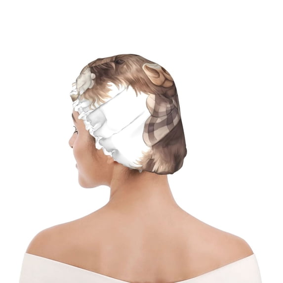 Kdxio C Print Shower Cap for Women,Elastic and Reusable,Double Waterproof Layers Bathing Hat