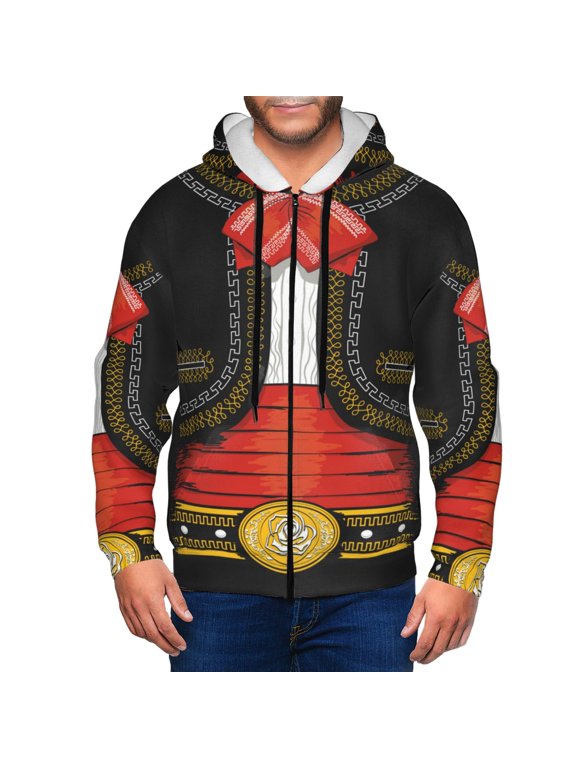 CHARRO SUIT Print Men Hoodies Casual Hoodies for Men with Zip Pockets Full Zip Long Sleeve Sweatshirt Sports Hooded Jacket-Small