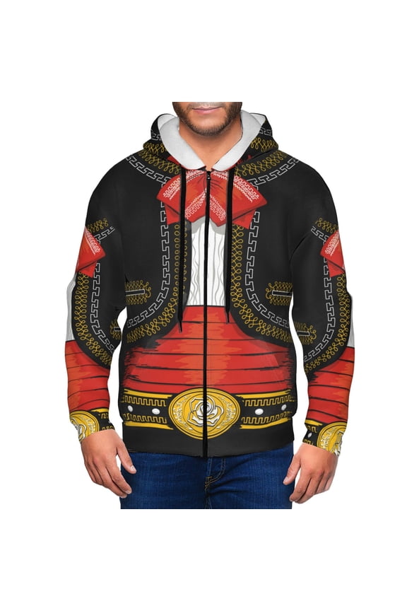 CHARRO SUIT Print Men Hoodies Casual Hoodies for Men with Zip Pockets Full Zip Long Sleeve Sweatshirt Sports Hooded Jacket-Small
