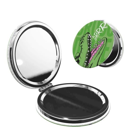 Kdxio CROCODILE HEAD Pocket Mirror, 1X/2X Travel Makeup Mirror 2-Sided Folding Small Mirror Portable Double-Sided Magnifying Cosmetic Mirror for Gift-Round Shape