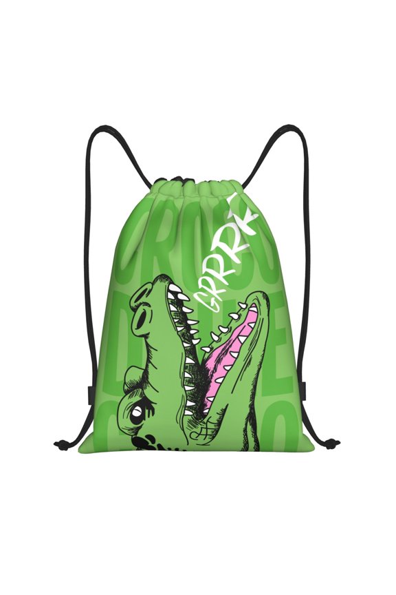 CROCODILE HEAD Print Drawstring Backpack Bag,Waterproof Draw String Back Sack, Gym Drawstring Bags Swim Bag For Unisex