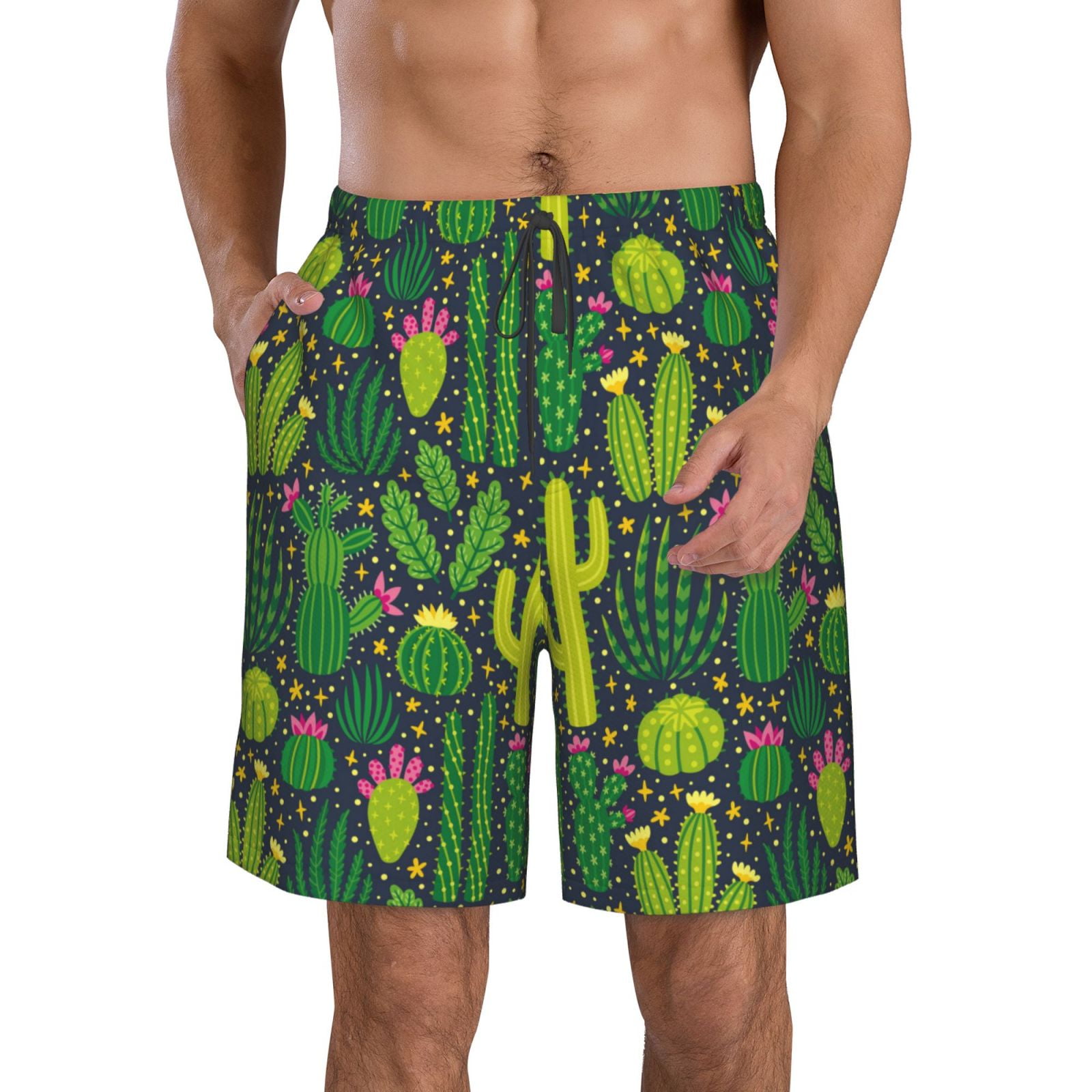 Kdxio Cactus 1 Pattern Mens Casual Shorts Drawstring Summer Beach