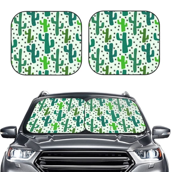Kdxio Cactus 1 Print 2-Piece Sun Shade Front Windshield - Foldable Car Front Window Sunshades for Most Sedans SUV Truck