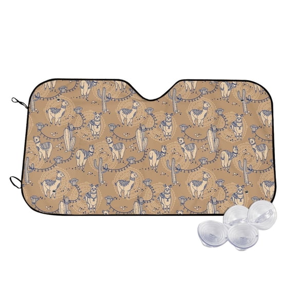 Kdxio Cactus Alpaca Print Windshield Sun Shade,UV Rays and Sun Heat Protection,Sunshade for Car Windshield,Car Shade Front Windshield - Medium