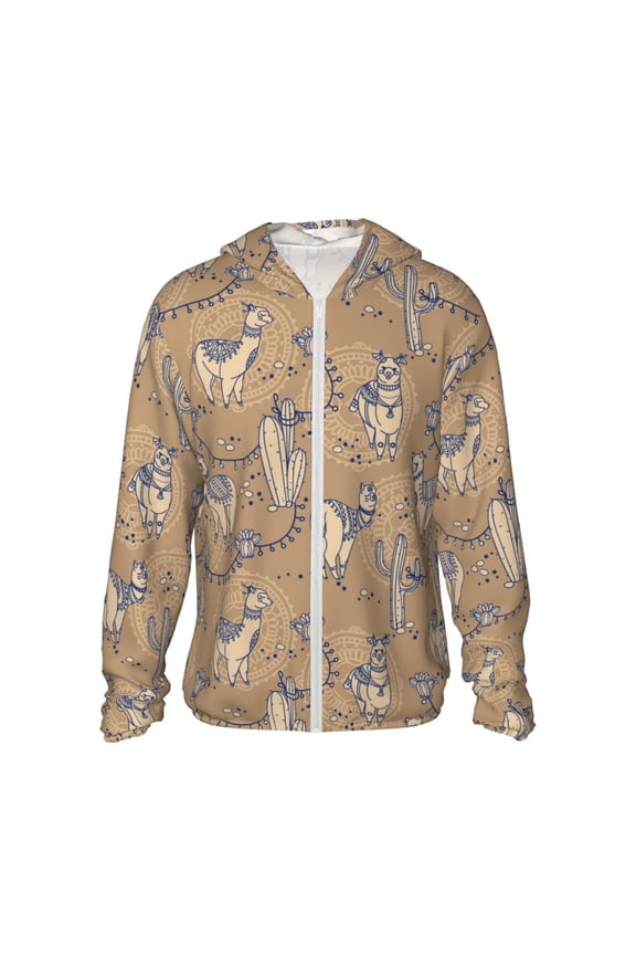 Cactus Alpaca Print Women Men Sun Protection UPF 50+ Jackets Zip Up Long Sleeve Hoodie Hiking Lightweight with Pockets