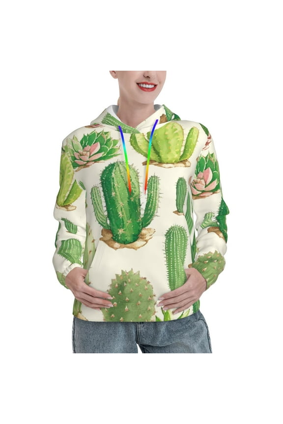 Cactus And Succulent Print Womens Oversized Hoodies Sweatshirts Hooded Pullover Tops Sweaters Casual-Small