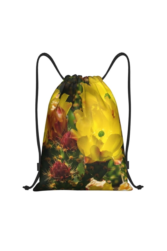 Cactus Flowers Print Drawstring Backpack Bag,Waterproof Draw String Back Sack, Gym Drawstring Bags Swim Bag For Unisex