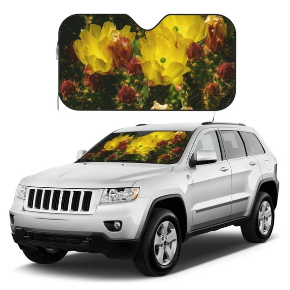 Kdxio Cactus Flowers Print Windshield Sun Shade, Foldable Sun Blocker for Car,Truck,SUV Automotive Interior Sun Protection,Reflective Shade for Front Windshield(Small)