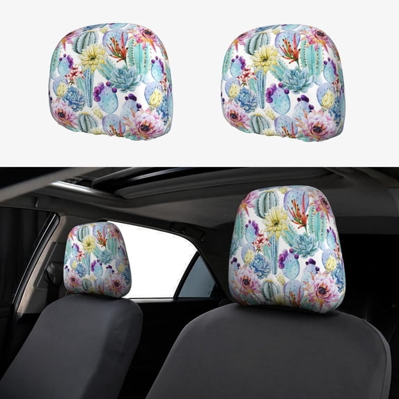 Kdxio Cactus Pattern Print 2 Piece Car Head Rest Covers Set Auto Front/Rear Seats Headrest Cover Universal Fit Most Cars,Sedan, SUV