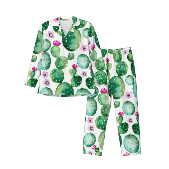 Kdxio Cactus Plants Men’s Pajama Set Pajamas For Men 2 Piece PJ Set with Men Pajama Pants and Long Sleeve T-Shirt Lounge Set-