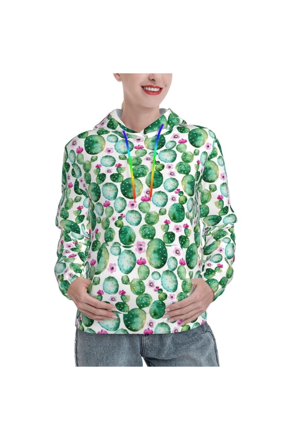 Cactus Plants Print Womens Oversized Hoodies Sweatshirts Hooded Pullover Tops Sweaters Casual-Medium