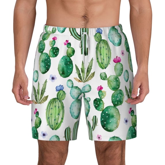 Kdxio Cactus Plants1 Print Men'S Swim Trunks With Compression Liner 7 Inch Inseam Quick Dry Swim Shorts
