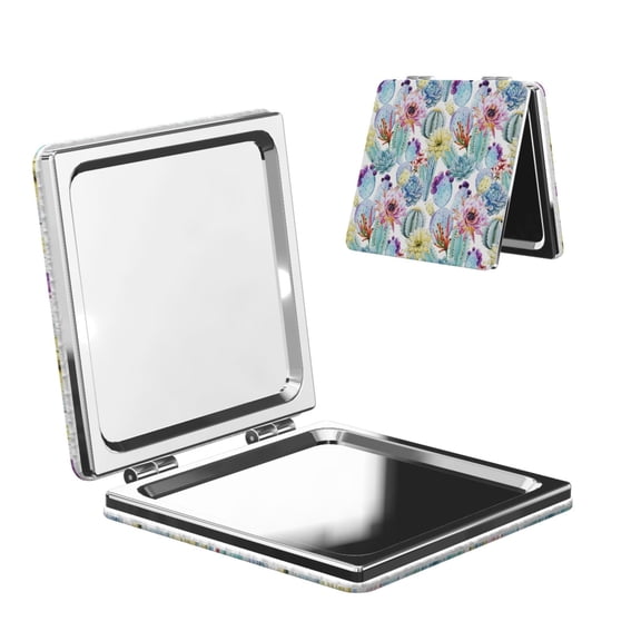 Kdxio Cactus Pocket Mirror, 1X/2X Travel Makeup Mirror 2-Sided Folding Small Mirror Portable Double-Sided Magnifying Cosmetic Mirror for Gift-Square