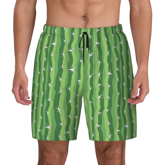 Kdxio Cactus Print Men's Swim Trunks with Compression Liner 7 Inch Inseam Quick Dry Swim Shorts