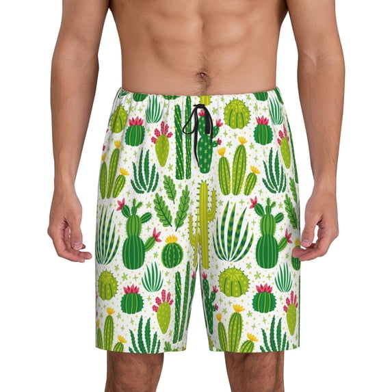 Kdxio Cactus Print Mens Sleep Shorts Bottoms Soft Comfy Pajama Wear Pants with Drawstring Pockets