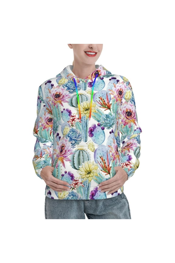 Cactus Print Womens Oversized Hoodies Sweatshirts Hooded Pullover Tops Sweaters Casual-Medium