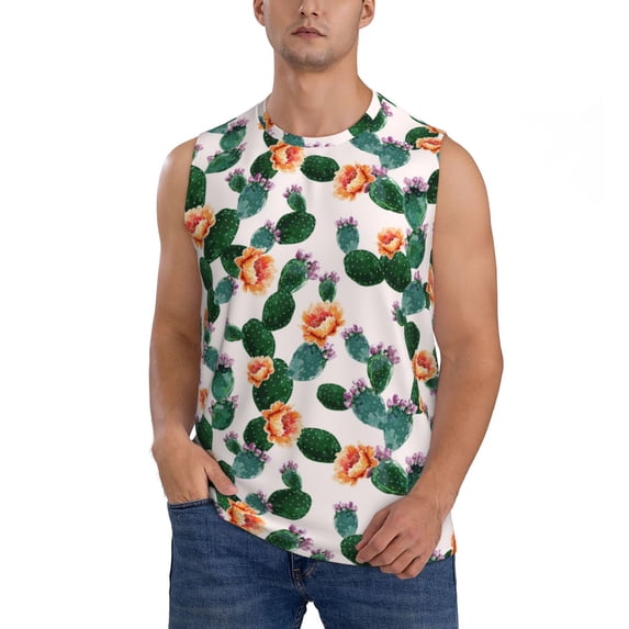 Kdxio Cactuses for Men's Muscle T-shirt,Sleeveless for Workout Running Athletic Gym Lounge Casual