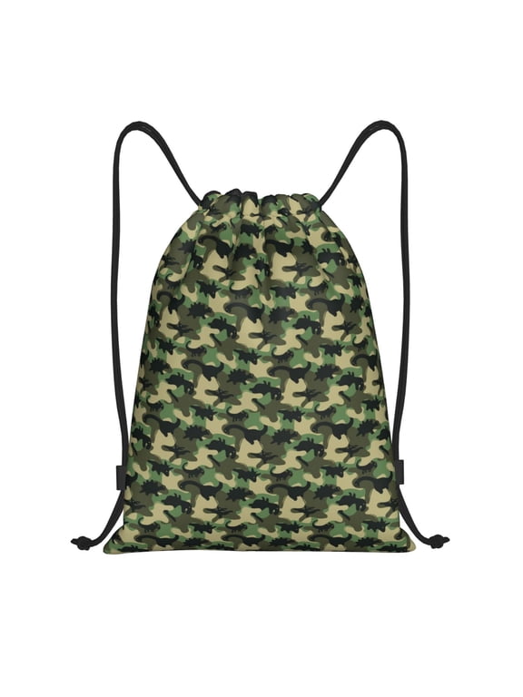 Camouflage Dinosaur Print Drawstring Backpack Bag,Waterproof Draw String Back Sack, Gym Drawstring Bags Swim Bag For Unisex