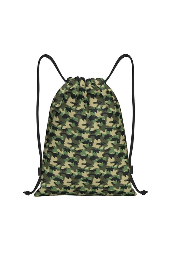 Camouflage Dinosaur Print Drawstring Backpack Bag,Waterproof Draw String Back Sack, Gym Drawstring Bags Swim Bag For Unisex