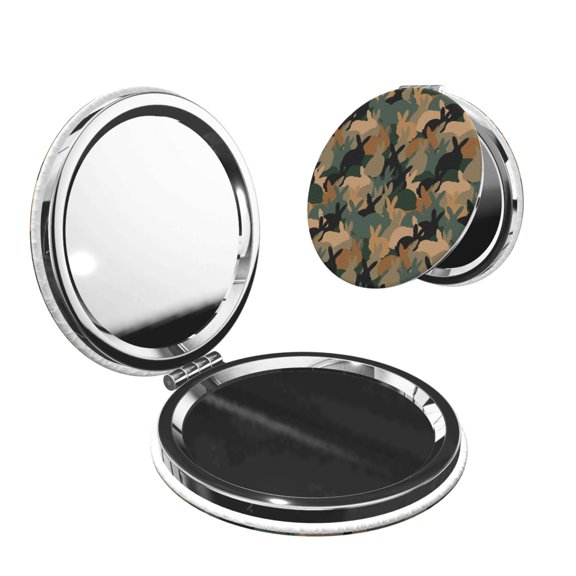 Kdxio Camouflage Rabbit Pocket Mirror, 1X/2X Travel Makeup Mirror 2-Sided Folding Small Mirror Portable Double-Sided Magnifying Cosmetic Mirror for Gift-Round Shape