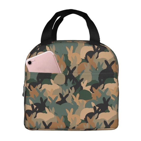 Kdxio Camouflage Rabbit Print Insulated Lunch Bag,Reusable Tote Lunch Box for Women Men,Leakproof Cooler Lunch Bags for Work Office Travel Picnic