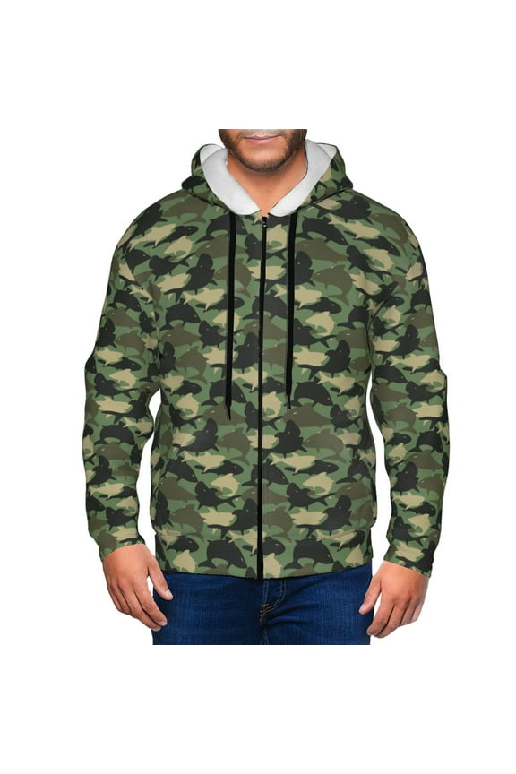 Camouflage Shark Print Men Hoodies Casual Hoodies for Men with Zip Pockets Full Zip Long Sleeve Sweatshirt Sports Hooded Jacket-Small