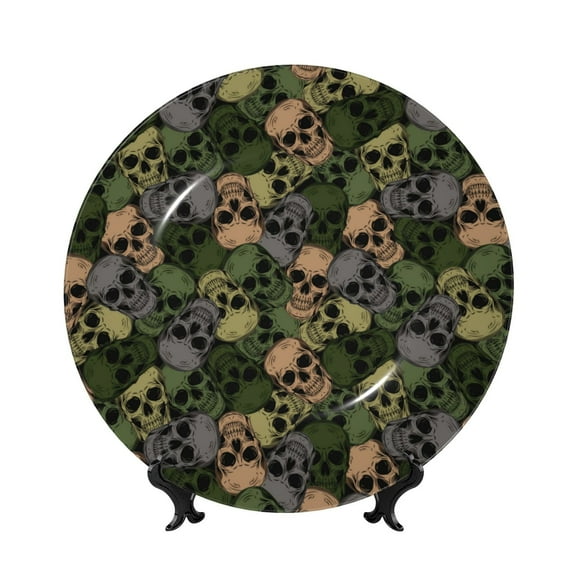 Kdxio Camouflage Skulls Bone China Decorative Plate Ceramic Decorative Plate for Home Office Wall Stand Decorative Plates for Home Bedroom-10in