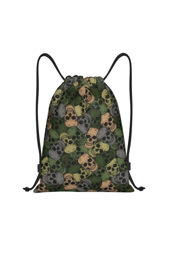 Camouflage Skulls Print Drawstring Backpack Bag,Waterproof Draw String Back Sack, Gym Drawstring Bags Swim Bag For Unisex